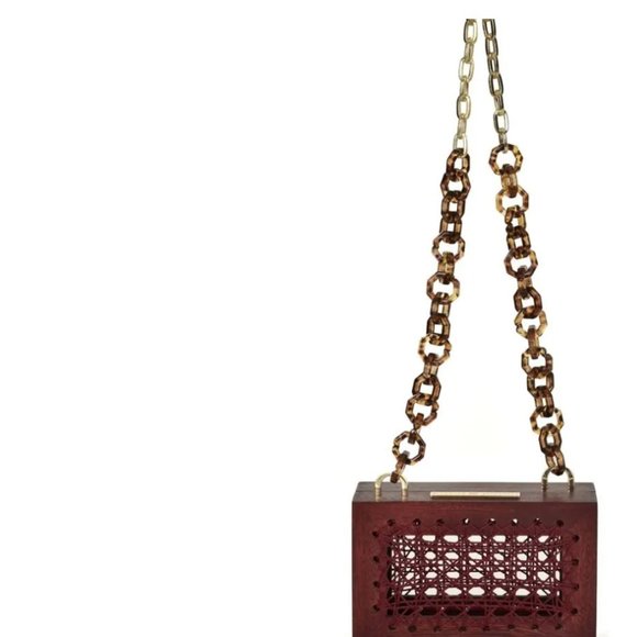 BN Michelle Daccarett Unique Oak Wood Purse Handmade in Colombia ROSE PRISM WINE - Picture 2 of 7